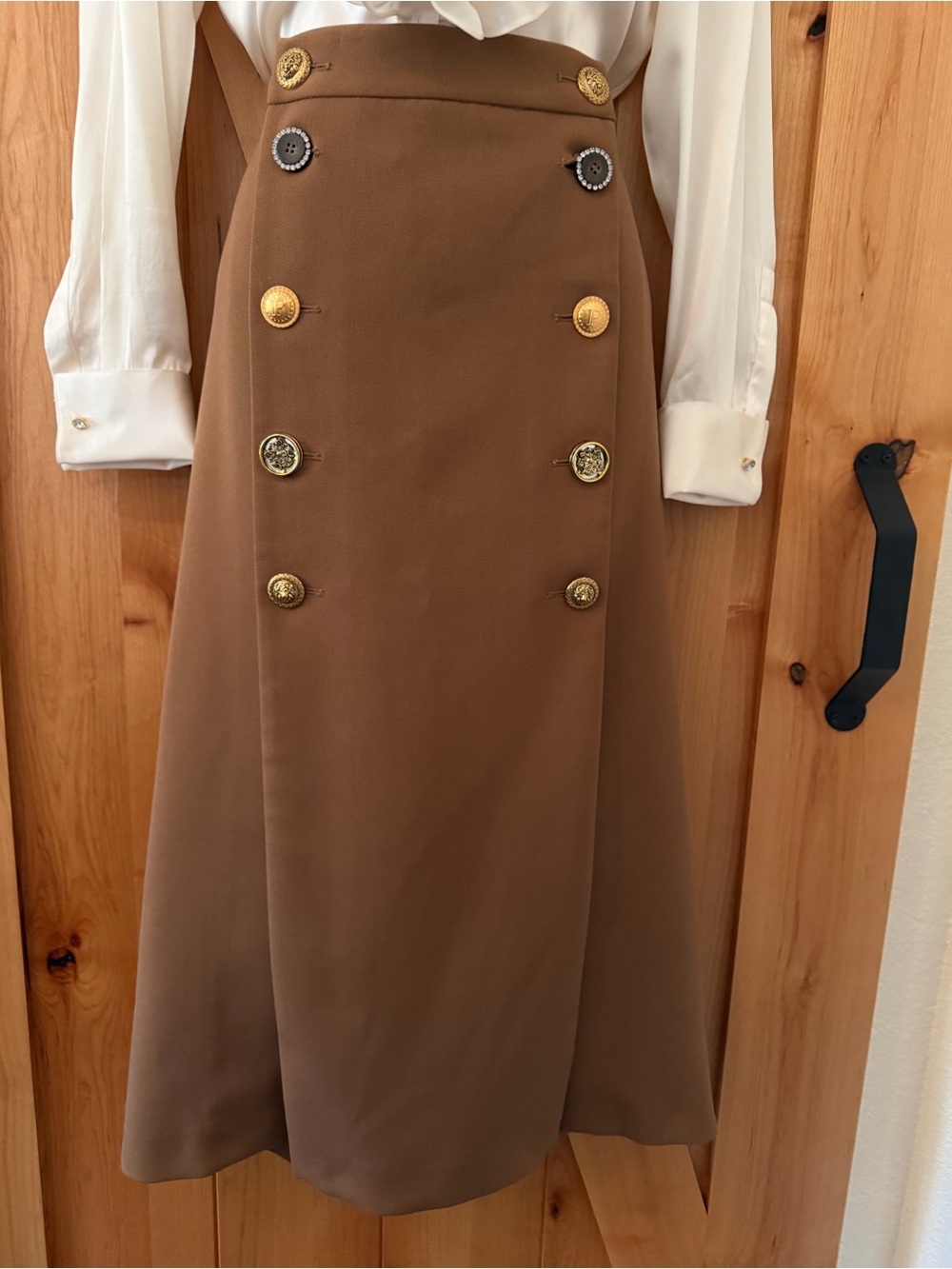 PINKO Italy Burrasca Heavy Crepe Button Cognac Brown Midi Pencil Skirt, 10 Rare! - Picture 4 of 16